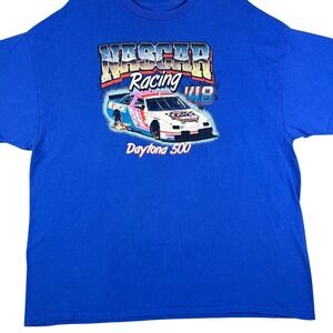 NASCAR Racing T Shirt Mens XXL Blue Daytona 500 Graphic Short Sleeve Cotton